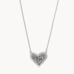 Kendra Scott Ari Heart Silver Pendant Necklace in Platinum Drusy